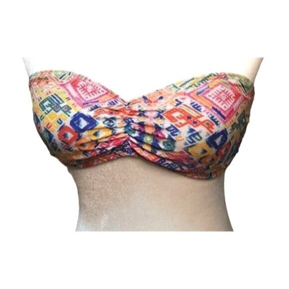 Billabong Women's Medium Neon Aztec Print Strappy Bandeau Bikini Top Swimwear - Picture 1 of 9